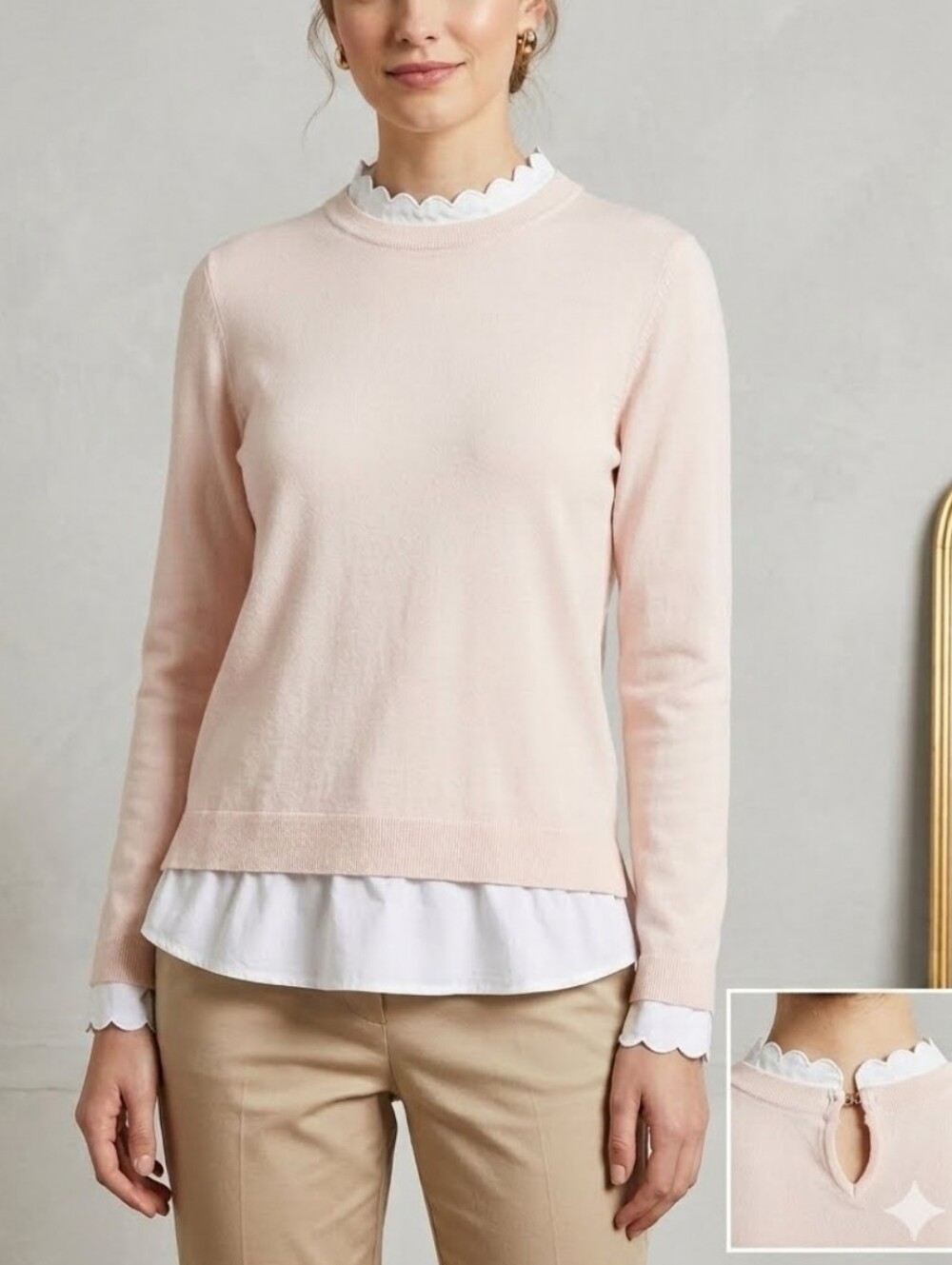 Ted Baker Kaarina Blush Mock-Neck Layered Sweater Overlay Old money Quiet Luxury